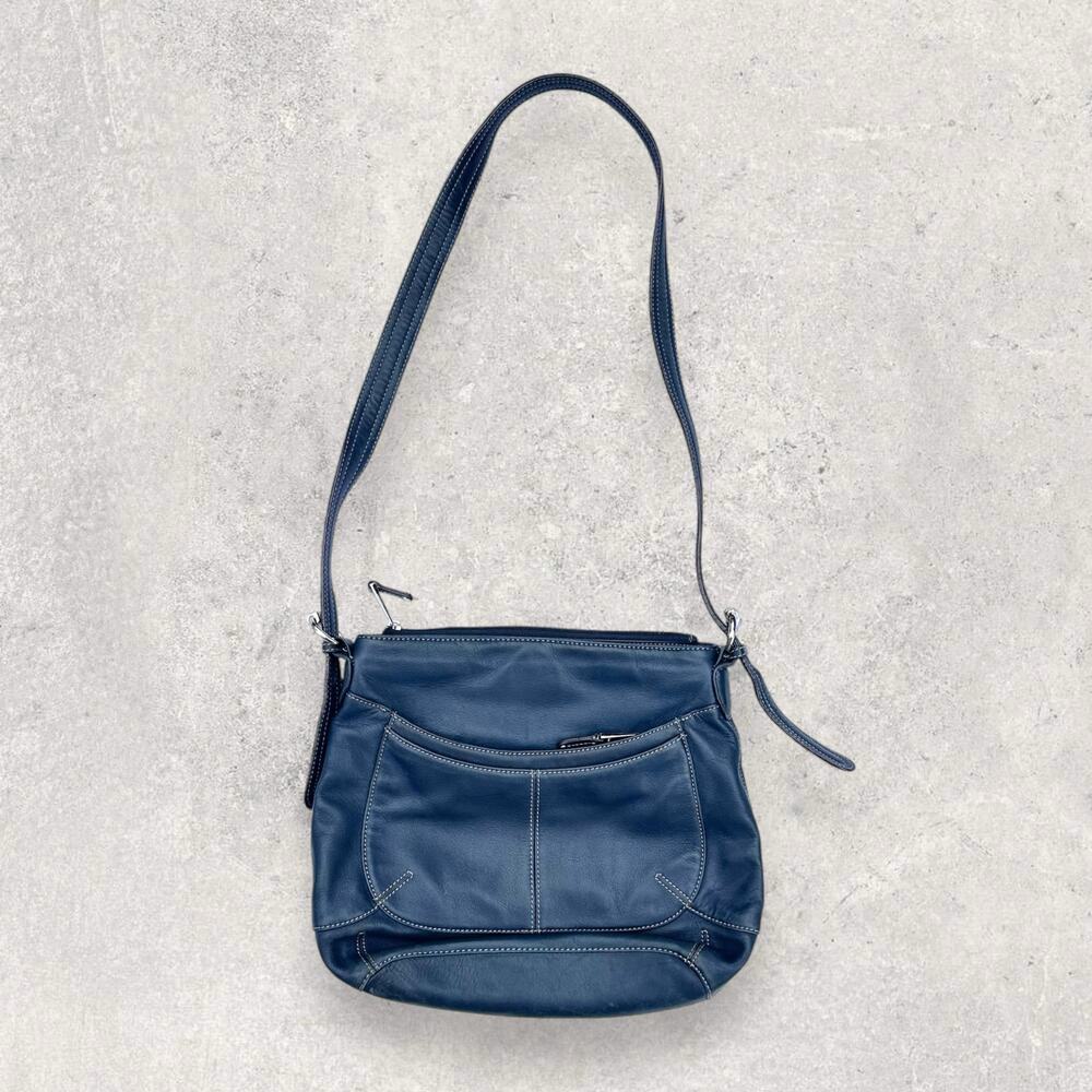 Tignanello Blue Leather Crossbody Bag